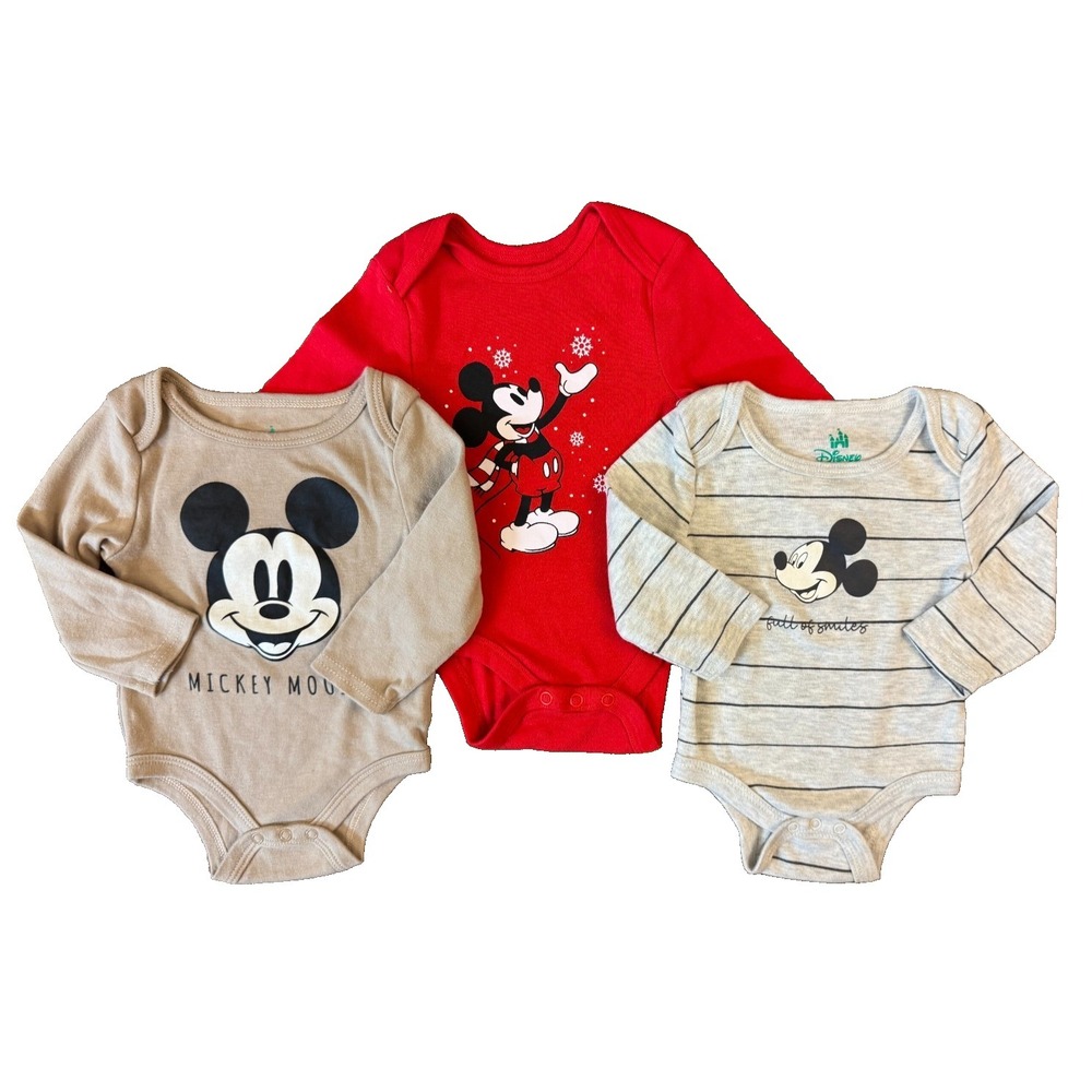 Disney Baby Boy Bodysuits 3 Months Mickey Mouse Shirts Romper Long Sleeve Smile
